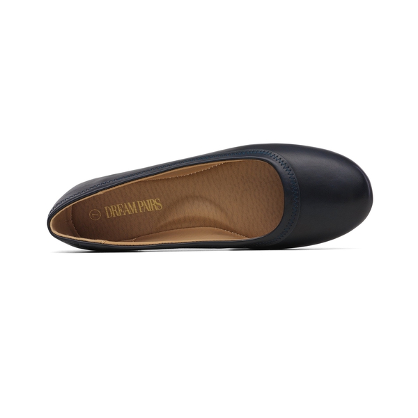 Low Wedge Round Toe Flat Shoes - NAVY PU - 3